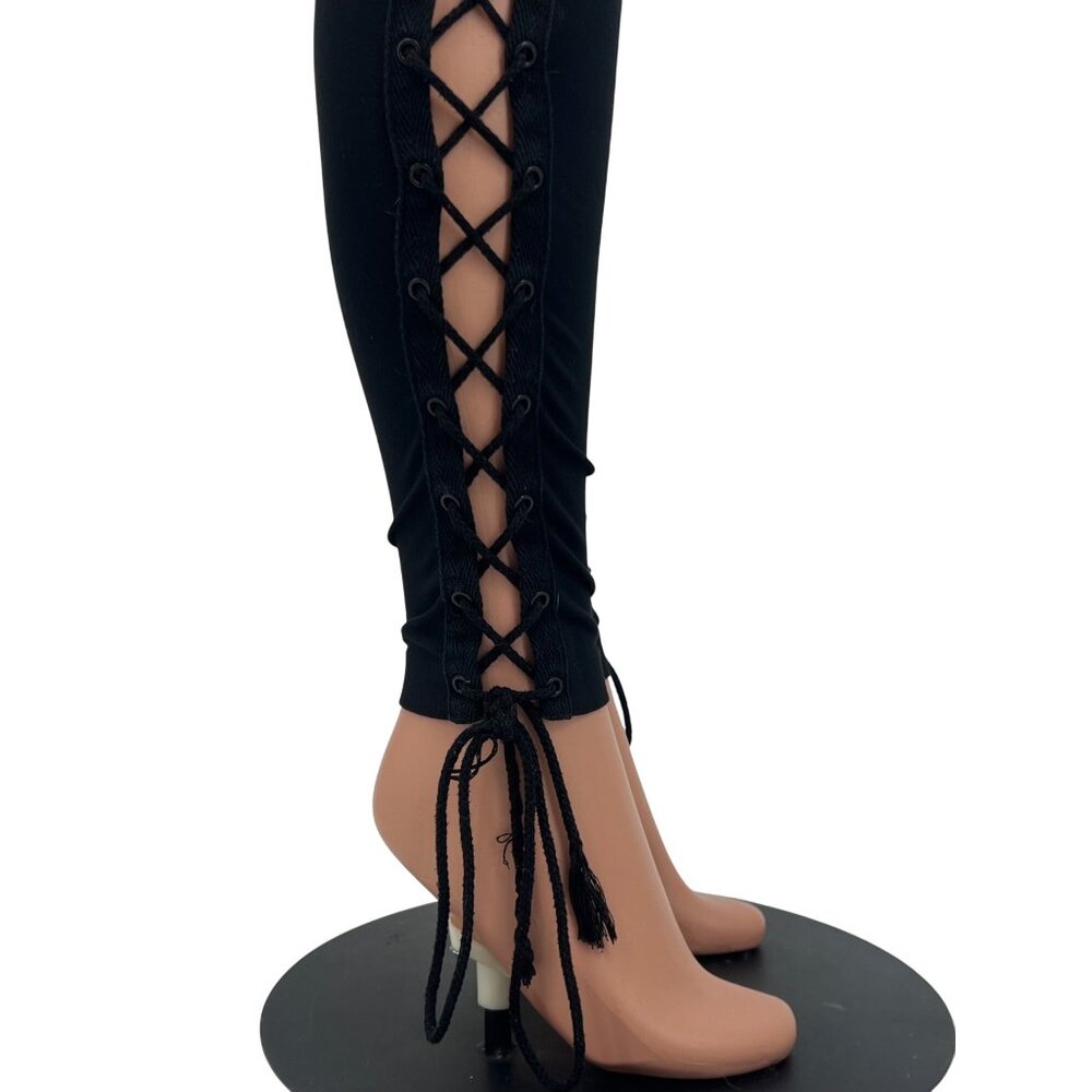 Fenty Puma Rihanna Black Boxing Bomber Lace Up Side Athletic Athleisure Leggings - Picture 9 of 16